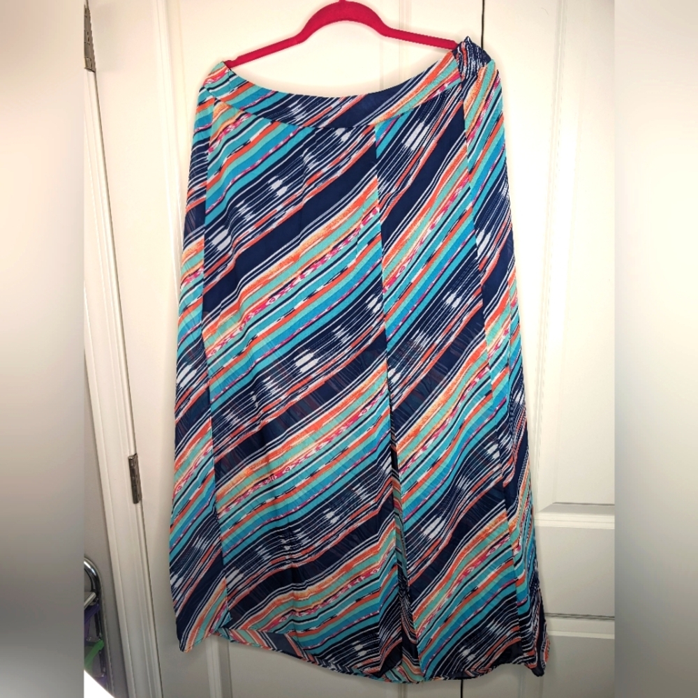 MAURICES STRIPED ELASTIC WAIST SIDE SLIT MAXI SKIRT XL -EUC